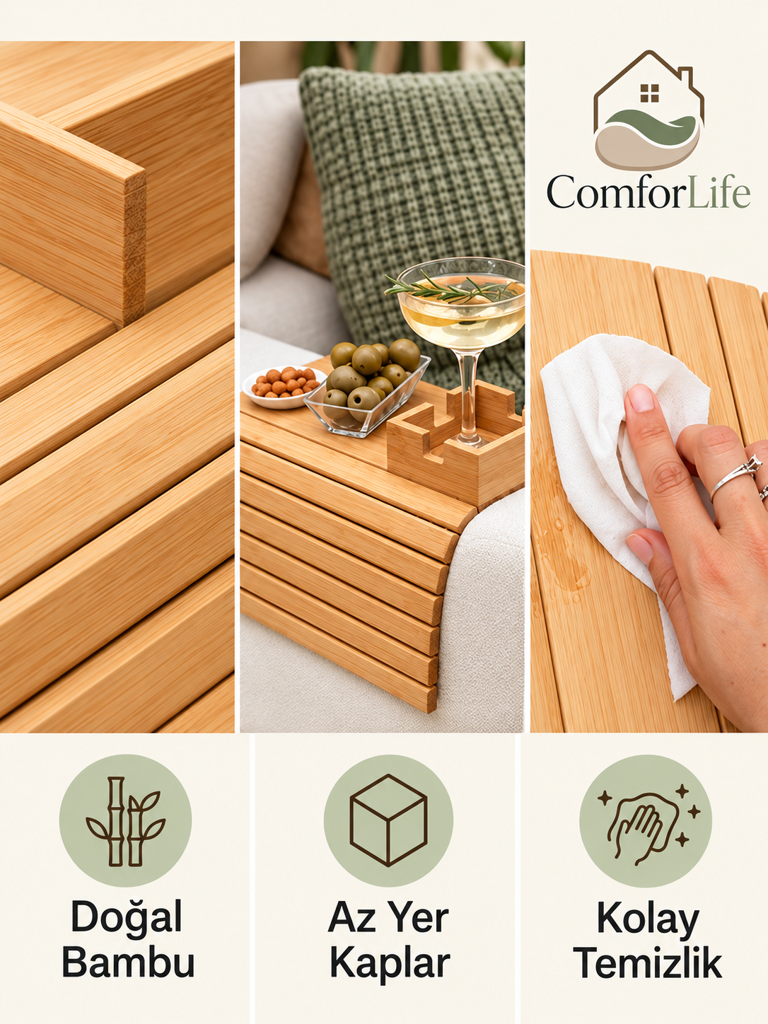 ComforLife Koltuk Üstü Bambu Tepsi